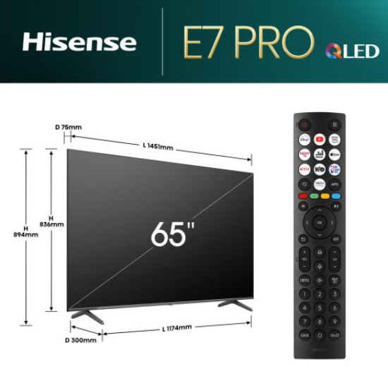 Hisense 65" E7NQ Pro, 4K Ultra HD 3840x2160, QLED, 144Hz